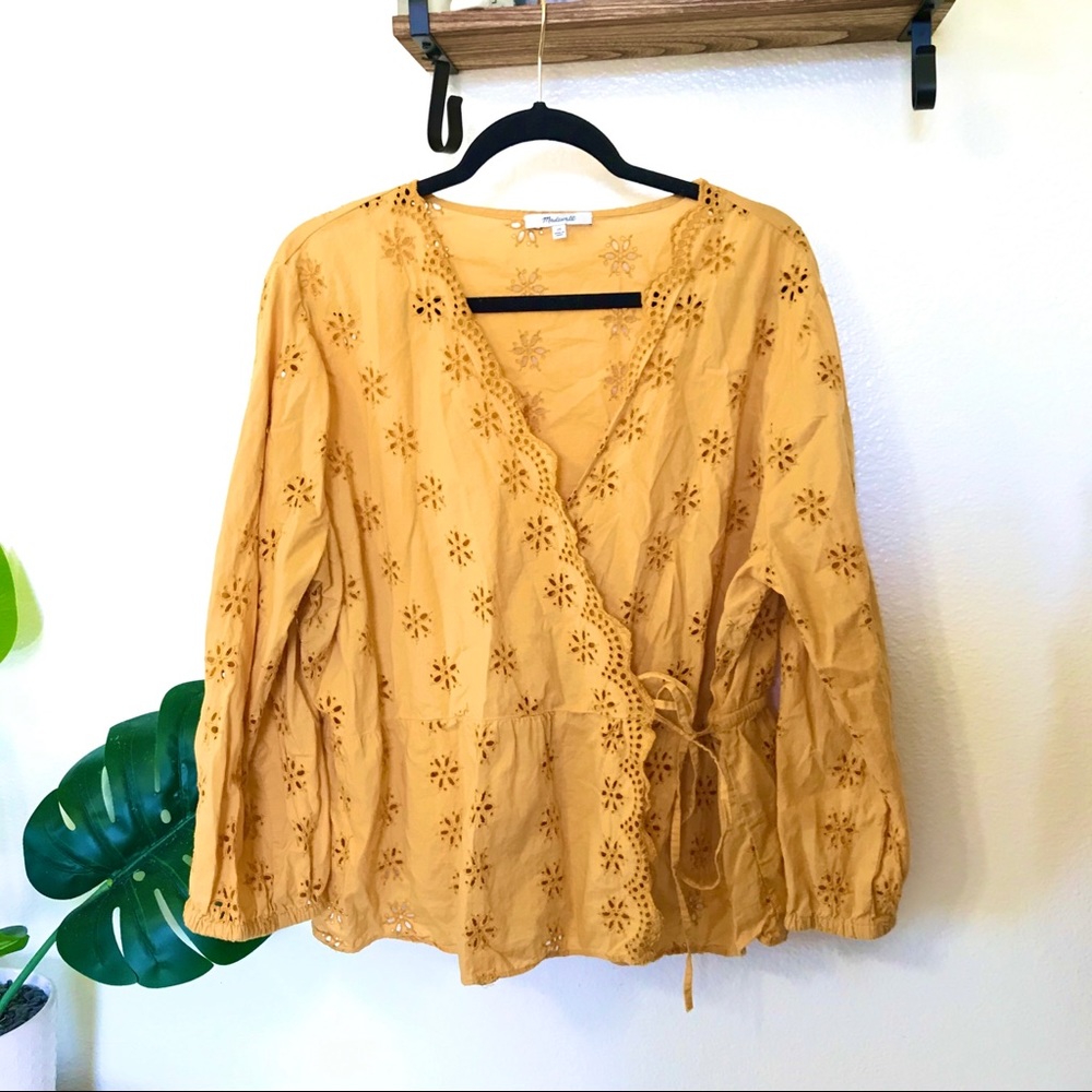 Madewell Yellow Scalloped Eyelet Wrap Top Plus 2X